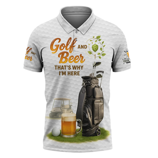 Personalized Mens Golf Polo Shirt Funny Golf and Beer Custom Name
