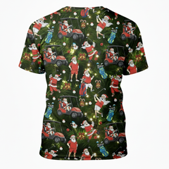 Men’s Christmas Golf T-Shirt 3D Print Funny Santa All-Over Print Holiday Icons Festive Green