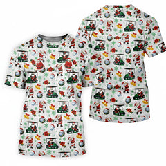 Funny Christmas Golf T Shirt Santa Driving Golf Cart Holiday Print for Men