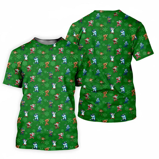 Funny Dabbing Christmas T-Shirt 3D Print – Holiday Santa, Snowman & Reindeer Golf Shirt for Men