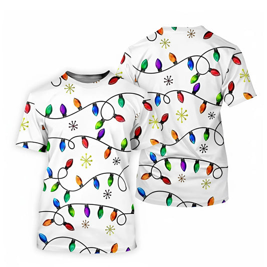 Ugly Christmas T-Shirt 3D Flashing Lights Festive Holiday Graphic Golf Shirt for Men