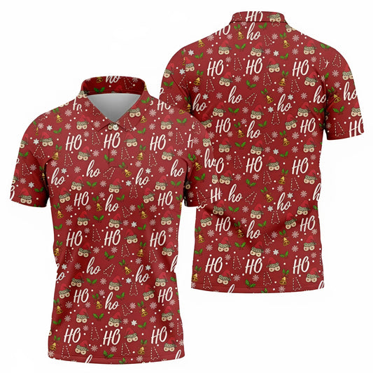 Red Ho Ho Ho Gnome Christmas Polo for Men – Funny Santa Holiday Golf Shirt