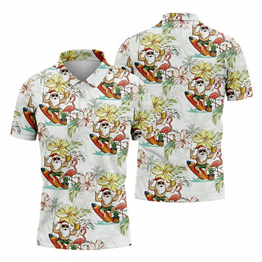 Surfing Santa Hawaiian Golf Polo – Fun Christmas Shirt for Men