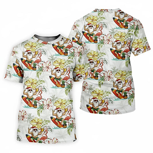 Surfing Santa Hawaiian Christmas T-Shirt – Fun Holiday Tee for Men