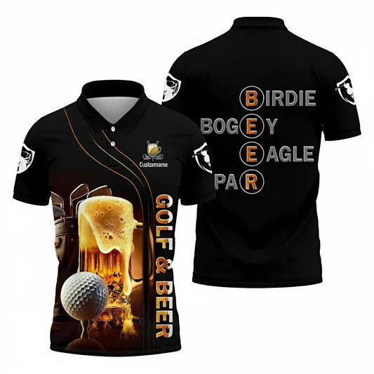Personalized Golf Polo Shirt – Golf And Beer Graphic Funny Theme Custom Name - Christmas Golf Gift