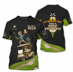Personalized Men's Golf T-Shirt My Drinking Team Has A Golf Problem Funny Skeleton Beer Custom Name