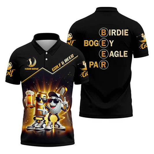 Personalized Men's Golf Polo Shirt Birdie Bogey Eagle Par Spells Beer Funny Drinking Quote Custom Name