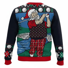 Ugly Christmas Sweater Funny Santa Claus Playing Golf Swing Argyle Plaid Pattern Sweatshirt For Men Dad