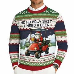 Ugly Christmas Sweater Ho Ho Holy Shit I Need A Beer Santa Golf Cart Funny Adult Humor Sweatshirt For Men Dad