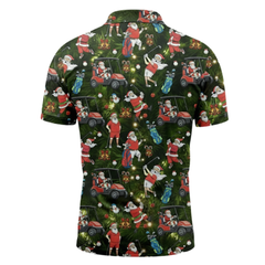 Men’s Santa Golf Christmas Polo Shirt 3D Print Funny Holiday Golfer Gift Festive Green