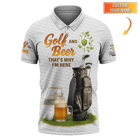 Personalized Mens Golf Polo Shirt Funny Golf and Beer Custom Name