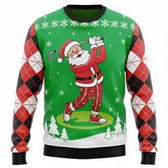 Ugly Christmas Sweater Santa Golf Party Argyle Holiday Pullover for Men