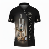Personalized Men's Golf Polo Shirt – Golf Ball & Whiskey Dispenser, Funny Gift, Custom Name