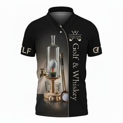 Personalized Mens Golf Polo Shirt Whiskey Dispenser Golf Ball Funny Gift Custom Name