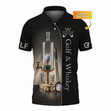 Personalized Men's Golf Polo Shirt – Golf Ball & Whiskey Dispenser, Funny Gift, Custom Name