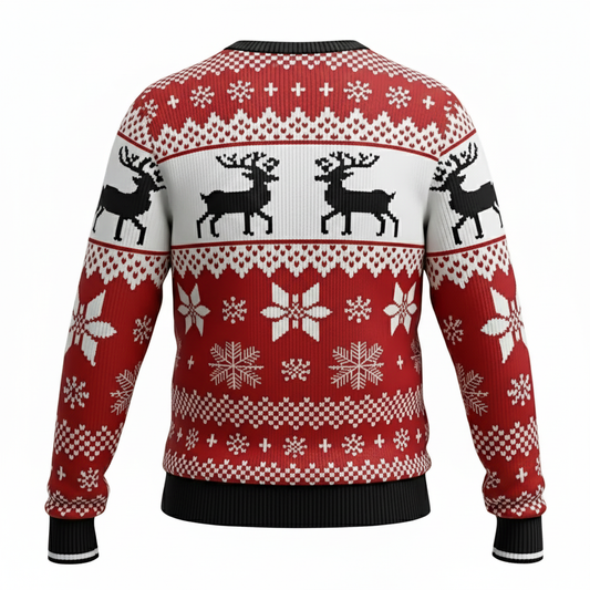 Classic Fair Isle Christmas Sweater – Red & White Reindeer Snowflake Pattern