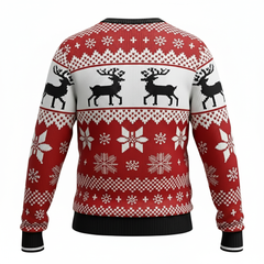 Classic Fair Isle Christmas Sweater – Red & White Reindeer Snowflake Pattern