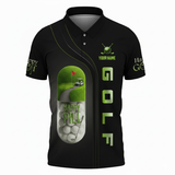 Personalized Men's Golf Polo Shirt – Pill Happy Golf Design, Funny Gift, Custom Name