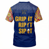 Unisex Golf T-Shirt – Grip It Rip It Sip It, Christmas Psychedelic Hippie Santa