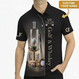 Personalized Men's Golf Polo Shirt – Golf Ball & Whiskey Dispenser, Funny Gift, Custom Name