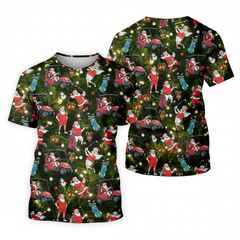 Men’s Christmas Golf T-Shirt 3D Print Funny Santa All-Over Print Holiday Icons Festive Green