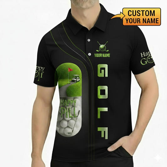 Personalized Golf Shirts for Men – Pill Happy Golf Polo Shirts – Funny Golf Shirts