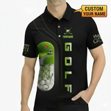 Personalized Men's Golf Polo Shirt – Pill Happy Golf Design, Funny Gift, Custom Name