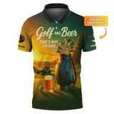 Personalized Men's Golf Polo Shirt – Golf & Beer Graphic, Funny Golf Theme, Custom Name