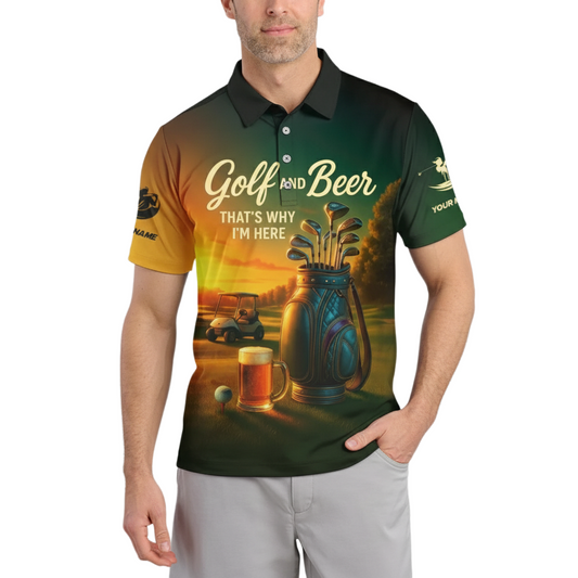 Personalized Mens Golf Polo Shirt Golf and Beer Funny Tee Custom Name