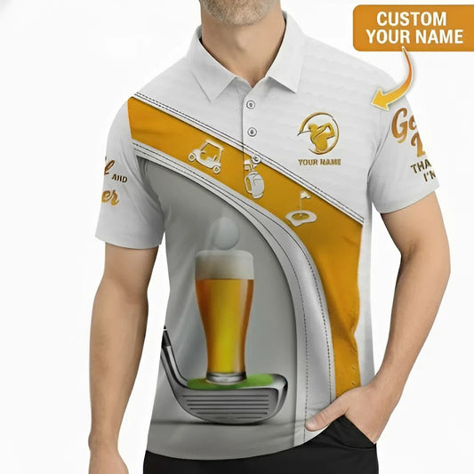 Funny Personalized Golf Polo Shirt Golf and Beer Tee for Men Custom Name