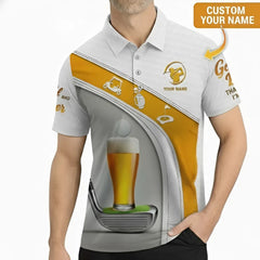 Funny Personalized Golf Polo Shirt Golf and Beer Tee for Men Custom Name