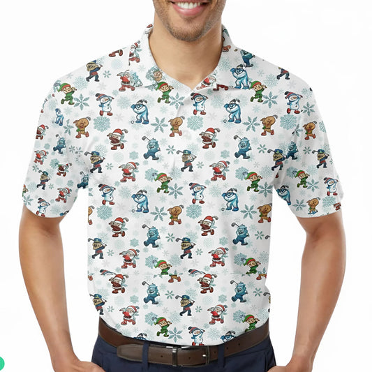 Men’s Christmas Golf Polo – Funny Character Pose – 3D Print Christmas Icons Design
