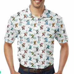Men’s Christmas Golf Polo – Funny Character Pose – 3D Print Christmas Icons Design