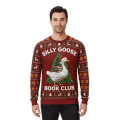 Funny Christmas Sweater Book Club Silly Goose Ugly Holiday Pullover for Adults