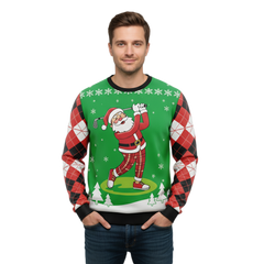 Ugly Christmas Sweater Santa Golf Party Argyle Holiday Pullover for Men