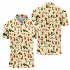 Mens Christmas Golf Polo Shirt 3D Print Funny Santa Golf Pattern Tees The Season Men