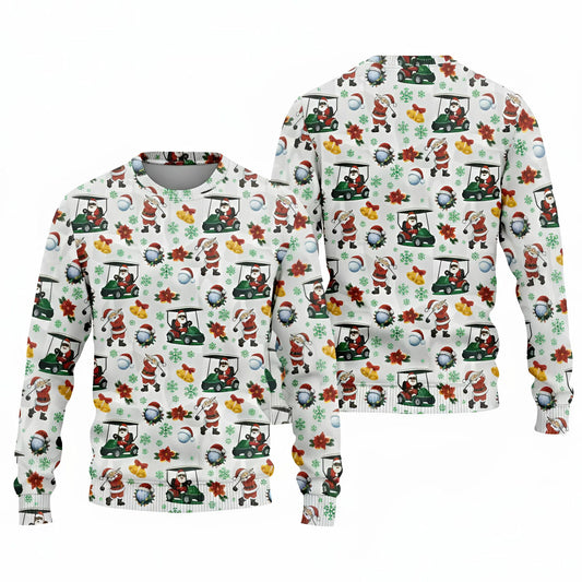 Christmas Golf Sweatshirt Funny Santa Playing Golf Holiday Knit Sweater for Men