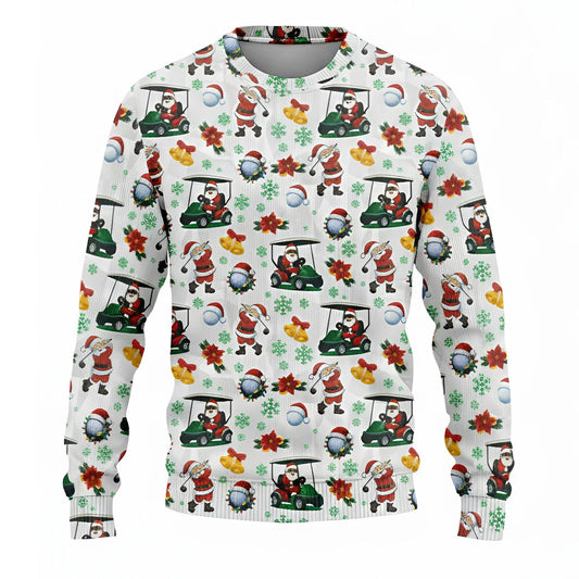 Christmas Golf Sweatshirt Funny Santa Playing Golf Holiday Knit Sweater for Men
