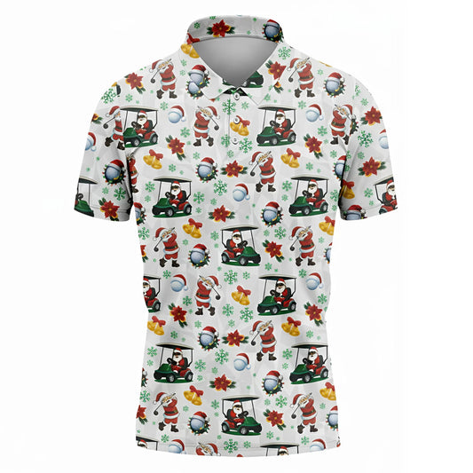 Mens Christmas Golf Polo Shirt 3D Print Funny Santa Golf Pattern Tees The Season