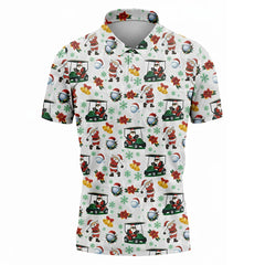 Mens Christmas Golf Polo Shirt 3D Print Funny Santa Golf Pattern Tees The Season