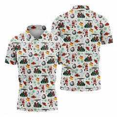 Mens Christmas Golf Polo Shirt 3D Print Funny Santa Golf Pattern Tees The Season