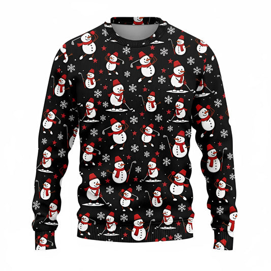 Ugly Christmas Sweatshirt 3D Print – Snowman Playing Golf Graphic Golf Shirt in Black for Men