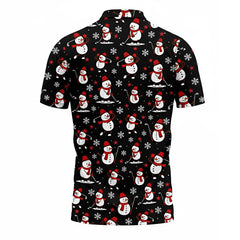 Christmas Golf Polo Shirt 3D Print – Funny Black Snowman Holiday Design for Men