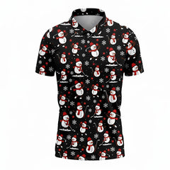 Christmas Golf Polo Shirt 3D Print – Funny Black Snowman Holiday Design for Men