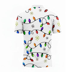 Christmas Polo Shirt 3D Print – Flashing Lights Snowflake Design Christmas Golf Shirt for Men