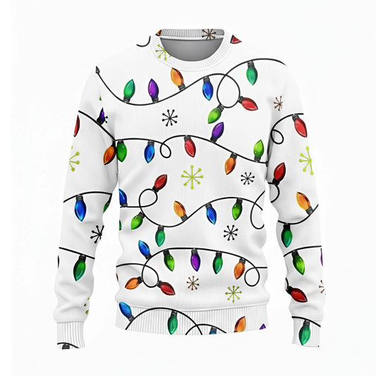 Christmas Lights Sweatshirt 3D All-Over Print Snowflakes Multi-Color Golf Shirt for Men