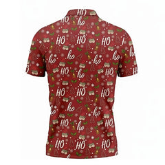 Red Ho Ho Ho Gnome Christmas Polo for Men – Funny Santa Holiday Golf Shirt