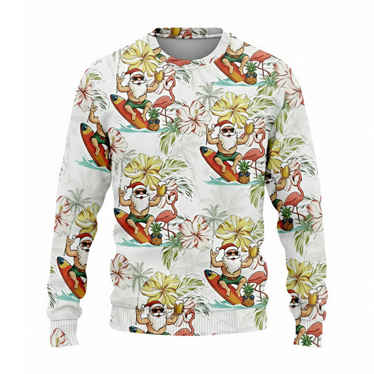 Surfing Santa Hawaiian Christmas Sweatshirt – Fun Holiday Pullover for Men