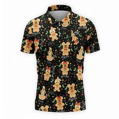 Cute Gingerbread Christmas Golf Polo – Classic Cartoon Black Shirt for Men