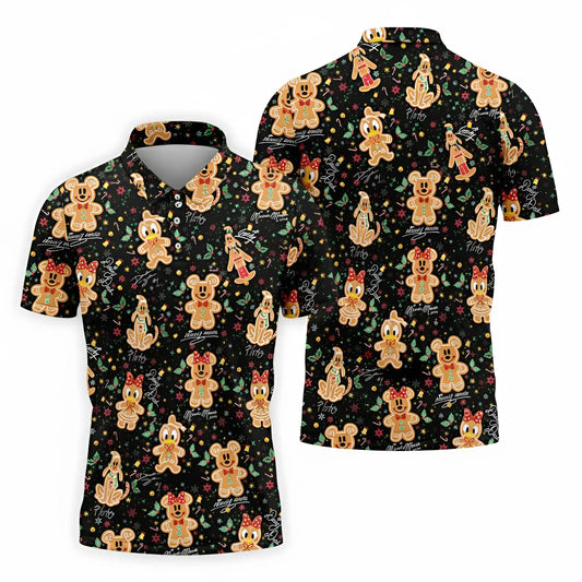 Cute Gingerbread Christmas Golf Polo – Classic Cartoon Black Shirt for Men